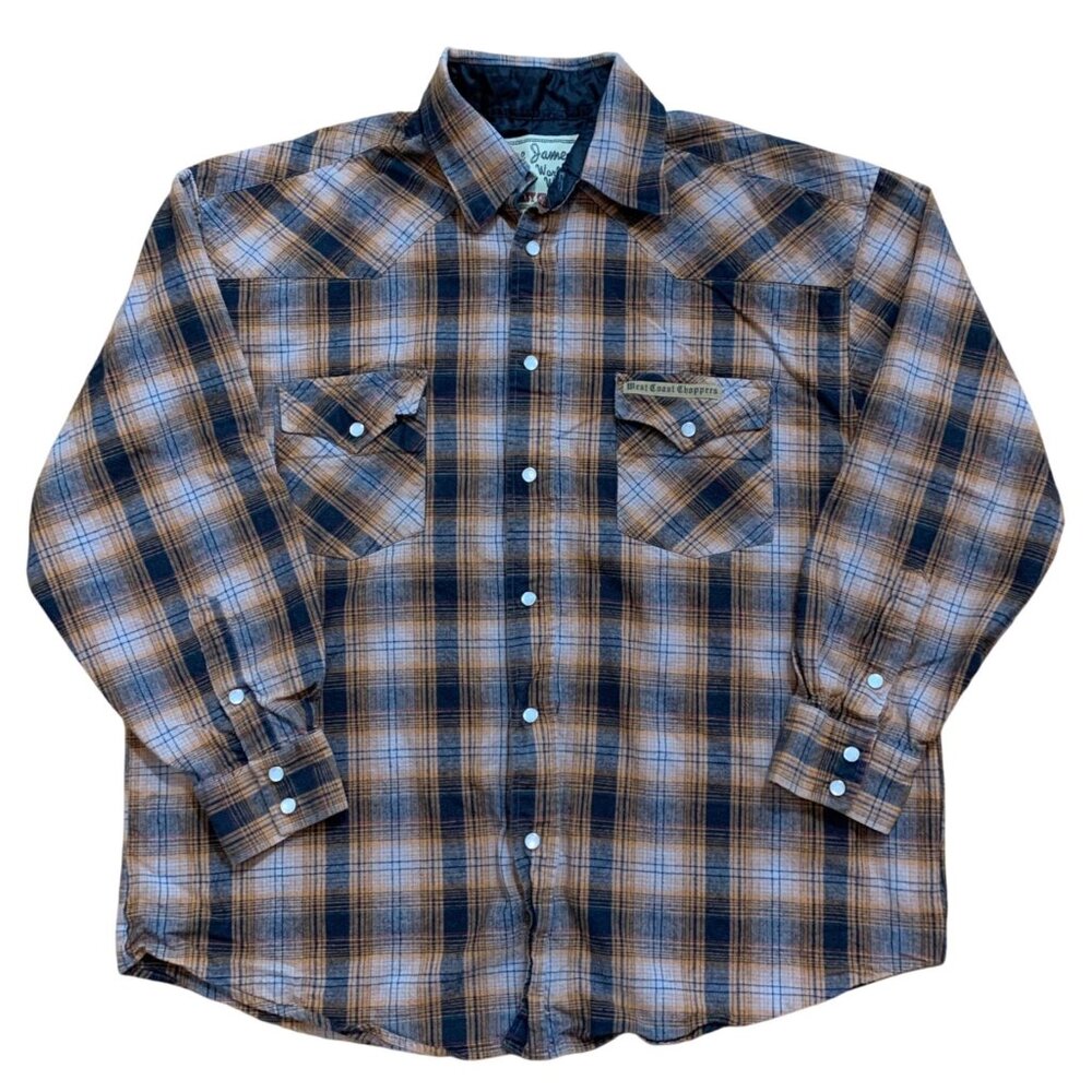 Jesse James Workwear West Coast Choppers Mens Plaid Snap Button Flannel Shirt L